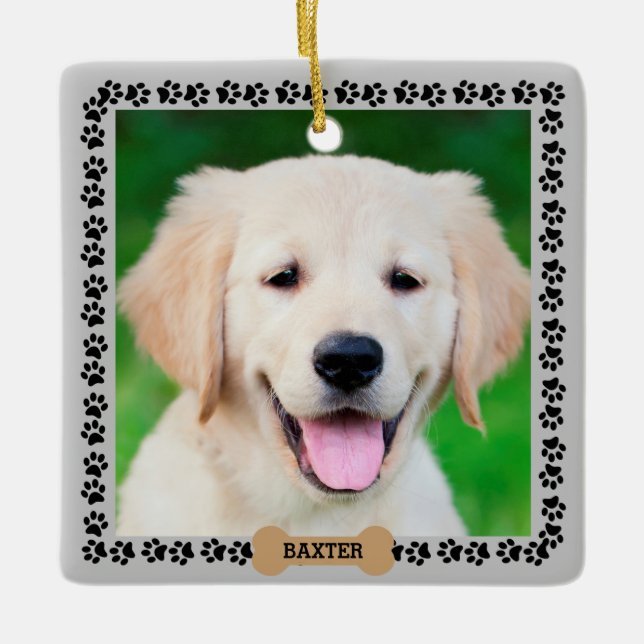Pet Dog Photo Name Template Ceramic Ornament (Front)