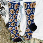 Pet Dog Photo Paw Prints Custom Pattern Navy Blue Socks<br><div class="desc">Surprise the dog lover whether its a birthday, Fathers day or Christmas with these super cute pet photo all over print socks. They'll be a favourite of all dog lovers. COPYRIGHT © 2020 Judy Burrows, Black Dog Art - All Rights Reserved. Pet Dog Photo Paw Prints Custom Pattern Navy Blue...</div>