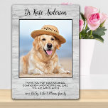 Pet Dog Photo Personalised Veterinarian Thank You Plaque<br><div class="desc">Say 'Thank You' to your wonderful veterinarian with a cute personalised pet photo plaque from the dog! Personalise with the pet's name & favourite photo. This veterinary appreciation gift will be a treasure keepsake. Customise for Vet Assistant, Vet Tech or Veterinary Title. COPYRIGHT © 2020 Judy Burrows, Black Dog Art...</div>