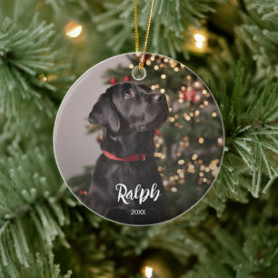 Pet Dog Photo with Name Text Overlay Ceramic Tree Decoration