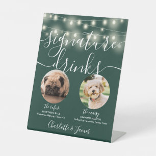Pet Dog Signature Drinks String Lights Emerald Pedestal Sign