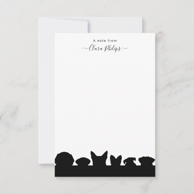 Pet dog silhouettes note card with name (Front)