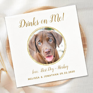 Pet Dog Wedding Drinks On Me Photo Elegant Gold Napkin