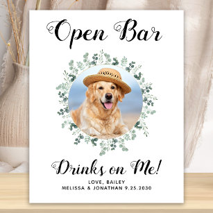 Pet Dog Wedding Open Bar Custom Photo Drinks Poster