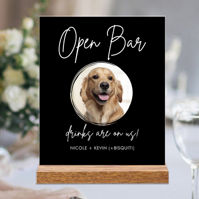 Pet Dog Wedding Open Bar Drinks Cocktail Black Acrylic Sign (Creator Uploaded)
