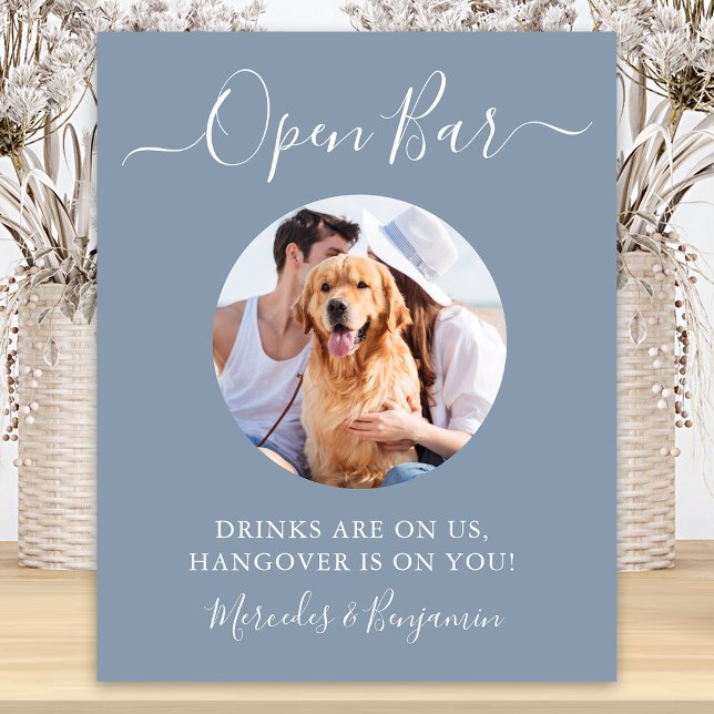 Pet Dog Wedding Open Bar Dusty Blue Custom Photo Poster (Creator Uploaded)