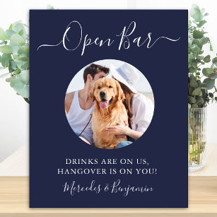 Pet Dog Wedding Open Bar Navy Blue Custom Photo Poster