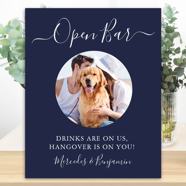 Pet Dog Wedding Open Bar Navy Blue Custom Photo Poster (Creator Uploaded)