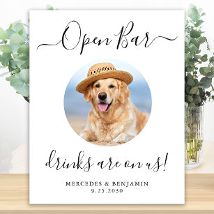 Pet Dog Wedding Open Bar Personalised Drinks On Us Poster