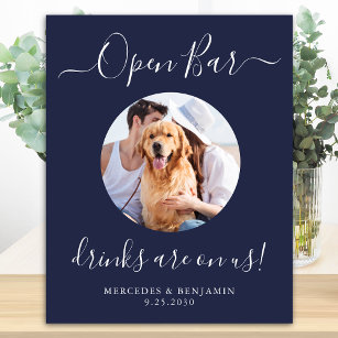 Pet Dog Wedding Open Bar Personalised Navy Blue  Poster