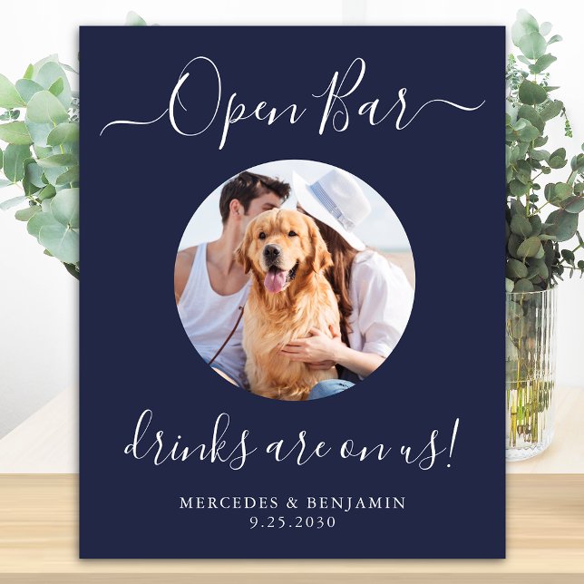 Pet Dog Wedding Open Bar Personalised Navy Blue  Poster (Creator Uploaded)