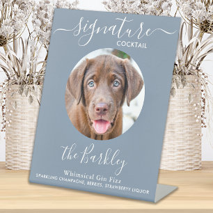 Pet Dog Wedding Signature Cocktail Dusty Blue  Pedestal Sign