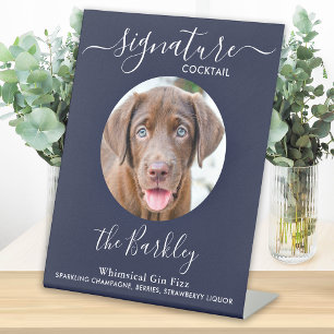 Pet Dog Wedding Signature Cocktail Photo Navy Blue Pedestal Sign