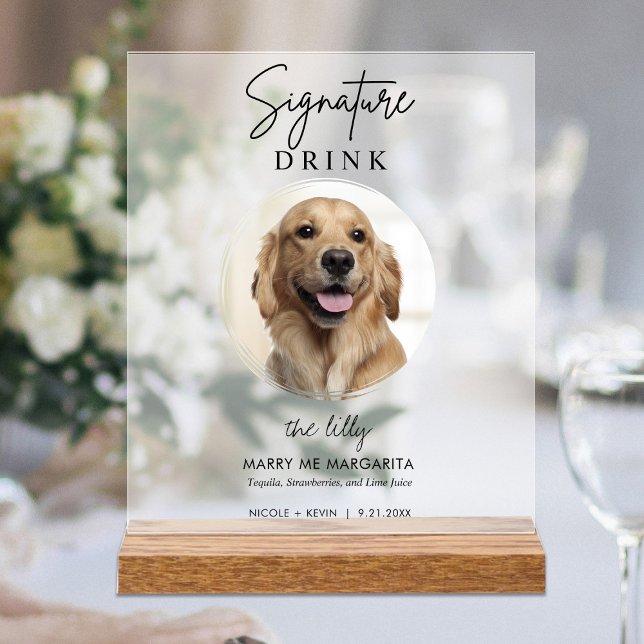 Pet Dog Wedding Signature Drinks Cocktail Bar Acrylic Sign (Creator Uploaded)