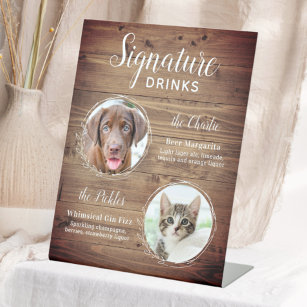 Pet Dog Wedding Signature Drinks Custom Photo  Pedestal Sign