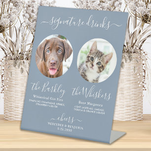 Pet Dog Wedding Signature Drinks Photo Dusty Blue  Pedestal Sign