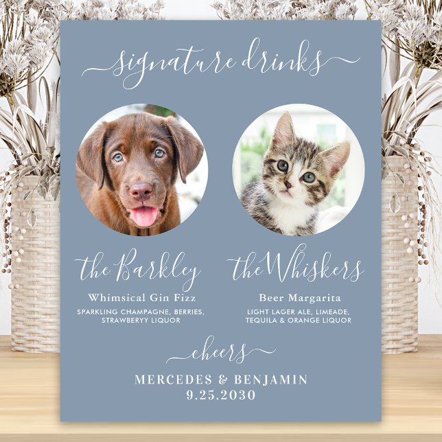 Pet Dog Wedding Signature Drinks Photo Dusty Blue Poster (Creator Uploaded)
