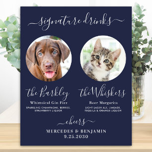 Pet Dog Wedding Signature Drinks Photo Navy Blue Poster