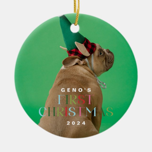 Pet Dog's First Christmas Photo Ornament (Front)