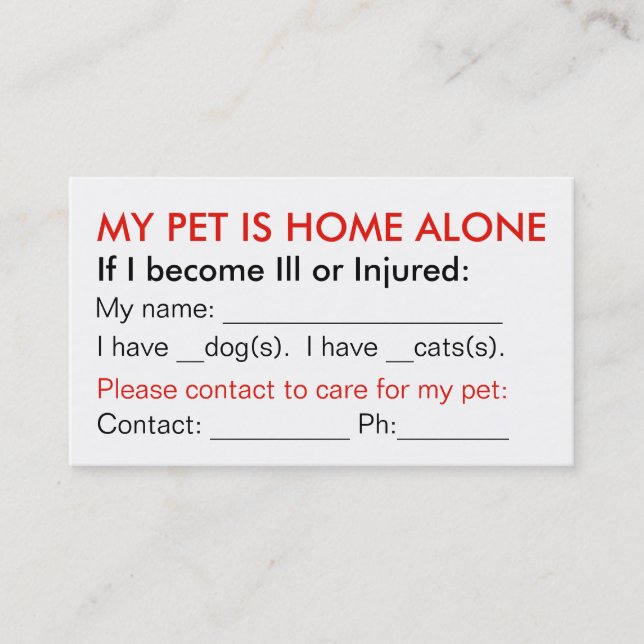 Pet emergency contact info wallet cards dog cat (Front)