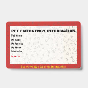 Pet Emergency Information Card Badge ID Badge