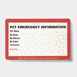 Pet Emergency Information Card Badge ID Badge