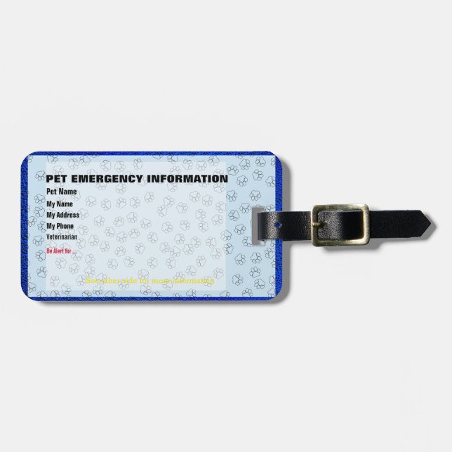 Pet Emergency Information Card Badge Luggage Tag (Front Horizontal)