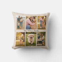 Pet Family Photos Names Text Throw Pillow Beige
