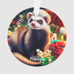 Pet Ferret in Santa Hat Ornament