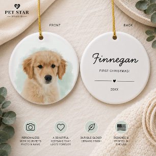 Pet First Christmas Dog Cat Keepsake Photo Name Ceramic Tree Decoration