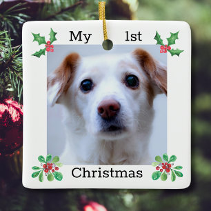 Pet First Christmas Photo Ceramic Ornament