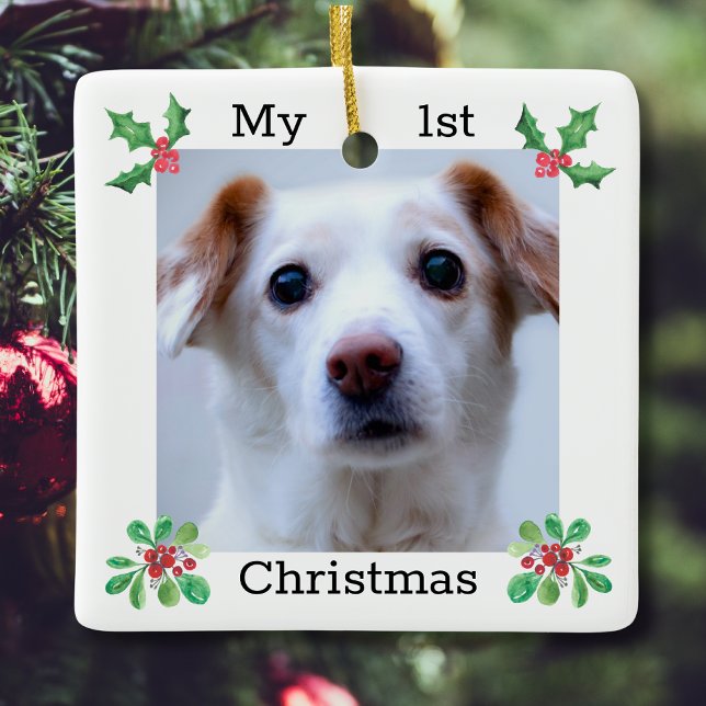 Pet First Christmas Photo Ceramic Ornament (Creator Uploaded)