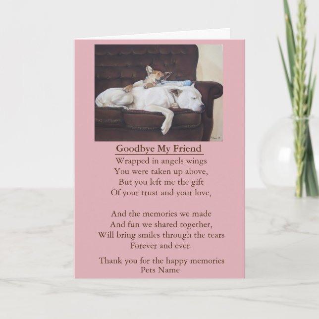 pet friend sympathy poem original customisable card (Front)
