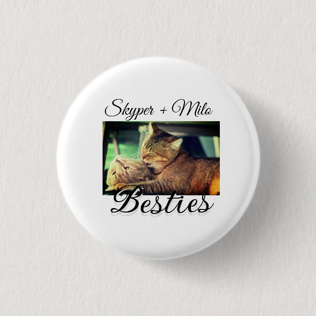 Pet friends besties add name pet photo animal love 3 cm round badge (Front)