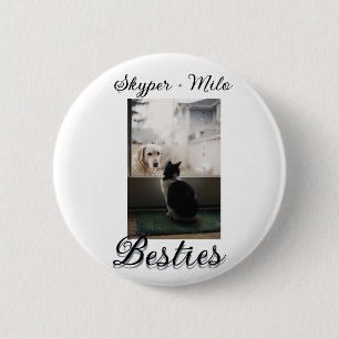Pet friends besties add name pet photo animal love 6 cm round badge