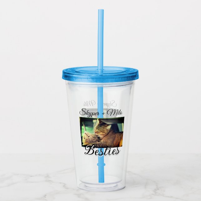 Pet friends besties add name pet photo animal love acrylic tumbler (Front)