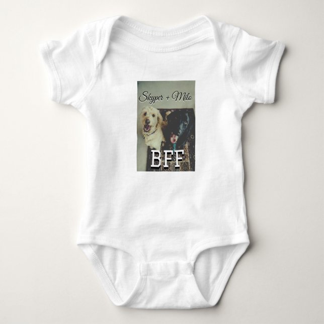 Pet friends besties add name pet photo animal love baby bodysuit (Front)