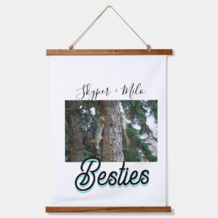 Pet friends besties add name pet photo animal love hanging tapestry
