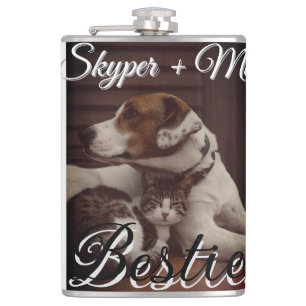 Pet friends besties add name pet photo animal love hip flask