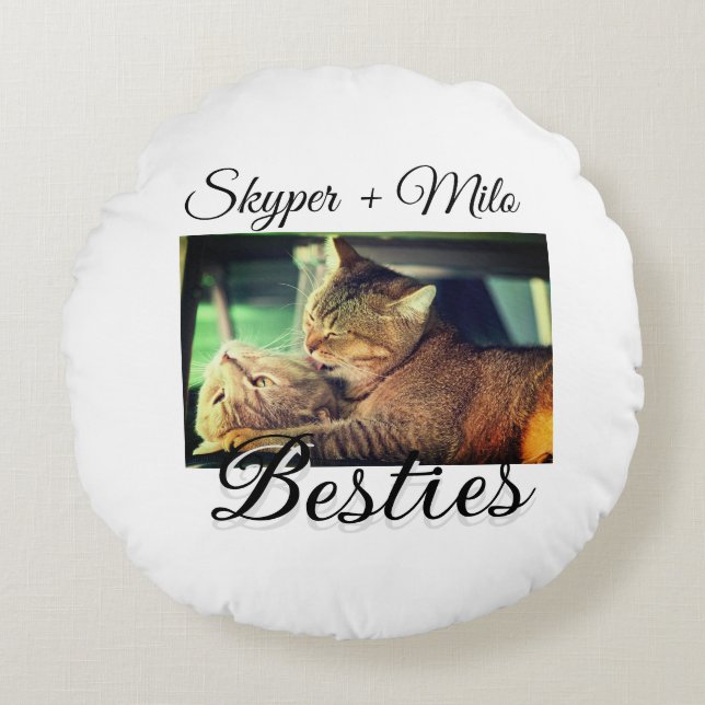 Pet friends besties add name pet photo animal love round cushion (Front)