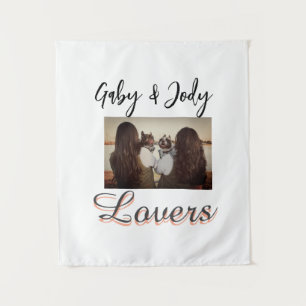 Pet friends besties add name pet photo animal love tapestry