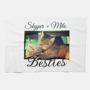 Pet friends besties add name pet photo animal love tea towel