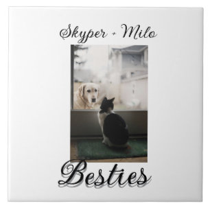 Pet friends besties add name pet photo animal love tile