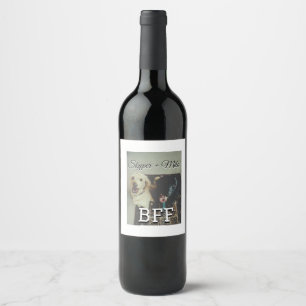 Pet friends besties add name pet photo animal love wine label