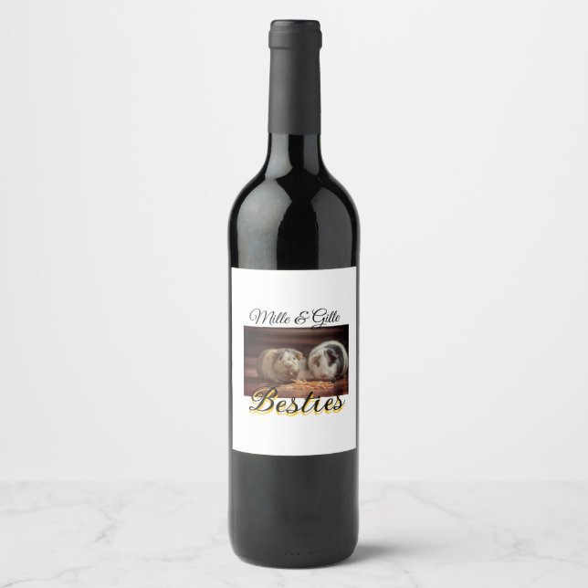 Pet friends besties add name pet photo animal love wine label (Front)