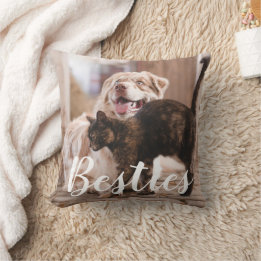 Pet Friends Dog Cat Photo Besties Gift Cushion