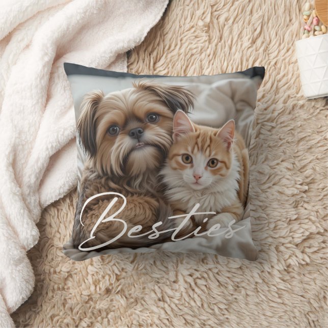 Pet Friends Dog Dad Cat Mom Gift BFF Besties Photo Cushion (Blanket)