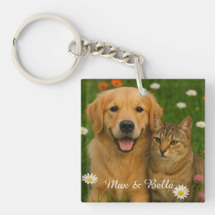 Pet Friends Dog Dad Cat Mum Floral Photo Gifts Key Ring