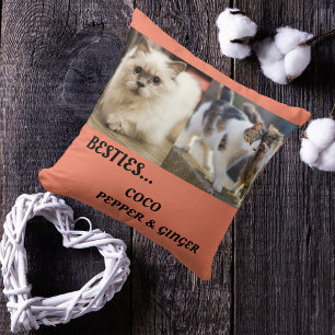 Pet Friends Photo Collage & Names Cat Mum Besties Cushion