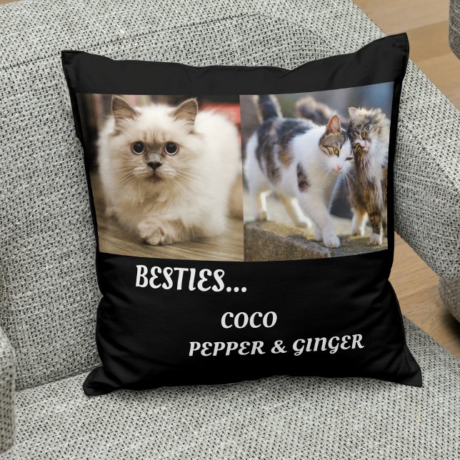 Pet Friends Photo Collage & Names Cat Mum Besties Cushion (Creator Uploaded)